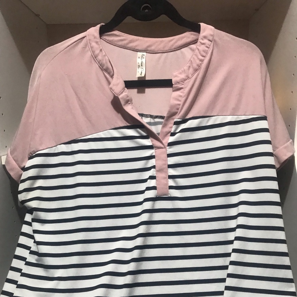 2 for $11 TJ Maxx Pink Black White Stripe Blouse